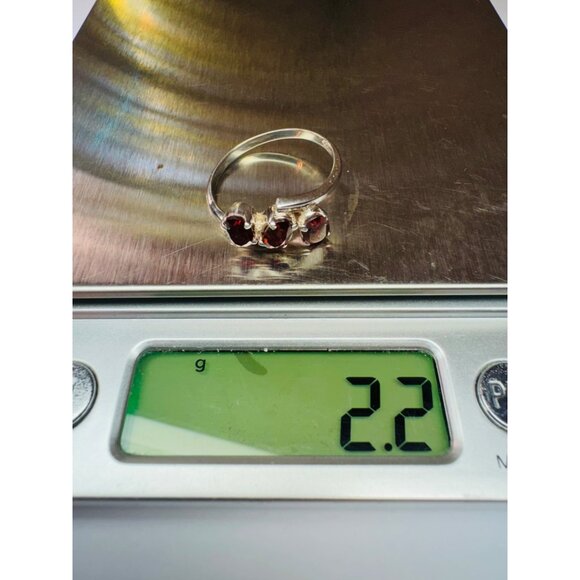 Brand New Triple Stone Garnet Sterling Silver 925 Women's Ring, Size 9, 2.2g - Picture 9 of 11